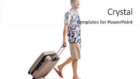  Presentation with tourist - Audience pleasing presentation design consisting of tourist walking and pulling backdrop and a white colored foreground