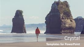  Presentation with new zealand - PPT theme having tourist-walking-on-the-beach background and a gray colored foreground