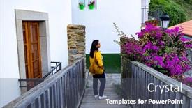  Presentation with tourist - PPT layouts featuring tourist-walking-through-a-beautiful background and a gray colored foreground