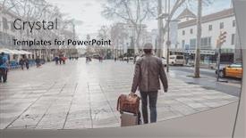  Presentation with holiday - PPT theme with tourist-walking-with-luggages-arriving background and a lemonade colored foreground