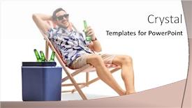  Presentation with beer bottle - Colorful PPT layouts enhanced with tourist-with-a-bottle backdrop and a white colored foreground