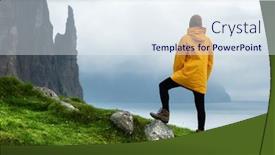  Presentation with witches - Presentation theme having tourist-with-backpack-in-yellow background and a sky blue colored foreground