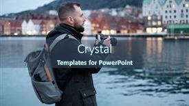  Presentation with tourist - Colorful presentation design enhanced with tourist-with-camrea-against-tyskebryggen backdrop and a  colored foreground
