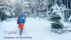  Presentation with trekking - PPT theme with tourist-with-equipment-for-spending background and a sky blue colored foreground