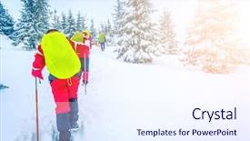  Presentation with trekking - Slide deck with tourist with trekking poles background and a sky blue colored foreground