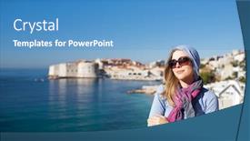  Presentation with dubrovnik - PPT layouts consisting of tourist woman against old town of dubrovnik background and a teal colored foreground