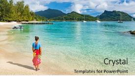  Presentation with polynesia - PPT layouts having tourist woman at french polynesia background and a lemonade colored foreground