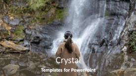  Presentation with waterfall woman - Presentation design with tourist-woman-go-hiking-view background and a tawny brown colored foreground