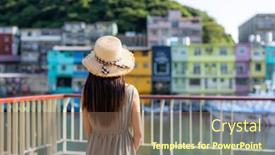  Presentation with tourist - Slide deck enhanced with tourist-woman-go-keelung-zhengbin background and a violet colored foreground