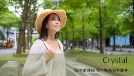  Presentation with tourist - Slide set featuring tourist-woman-go-xinyi-district background and a  colored foreground