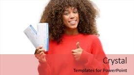  Presentation with african american mothers - PPT layouts featuring tourist woman holding boarding pass background and a red colored foreground