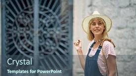  Presentation with denim - Theme featuring tourist-woman-in-hat background and a ocean colored foreground