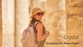  Presentation with karnak - Presentation design featuring tourist-woman-in-karnak-temple background and a yellow colored foreground