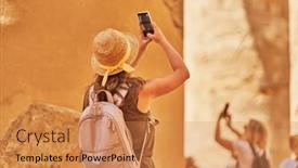  Presentation with karnak - PPT theme with tourist-woman-in-karnak-temple background and a coral colored foreground
