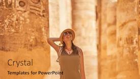  Presentation with karnak - Slide set with tourist-woman-in-karnak-temple background and a gold colored foreground