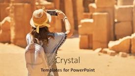  Presentation with karnak - Presentation theme consisting of tourist-woman-in-karnak-temple background and a yellow colored foreground