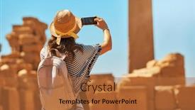  Presentation with karnak - Slide deck with tourist-woman-in-karnak-temple background and a red colored foreground