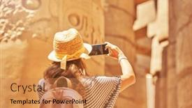  Presentation with karnak - Slides featuring tourist-woman-in-karnak-temple background and a coral colored foreground