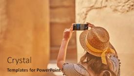  Presentation with karnak - Presentation consisting of tourist-woman-in-karnak-temple background and a coral colored foreground