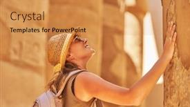  Presentation with karnak - PPT theme having tourist-woman-in-karnak-temple background and a gold colored foreground