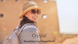  Presentation with karnak - Theme featuring tourist-woman-in-karnak-temple background and a coral colored foreground