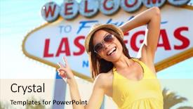  Presentation with las vegas - Colorful presentation enhanced with tourist woman in las vegas backdrop and a lemonade colored foreground