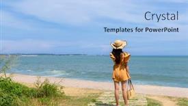 Presentation with sand - PPT layouts enhanced with tourist-woman-in-the-sand background and a light blue colored foreground
