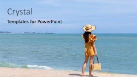  Presentation with sand - Slide set enhanced with tourist-woman-in-the-sand background and a light blue colored foreground