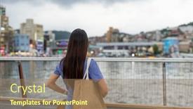  Presentation with look - Presentation theme consisting of tourist-woman-look-at-keelung background and a coral colored foreground