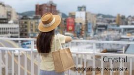  Presentation with look - Theme featuring tourist-woman-look background and a coral colored foreground