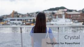  Presentation with look - PPT layouts consisting of tourist-woman-look background and a light blue colored foreground