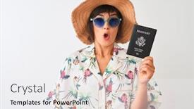  Presentation with states - Audience pleasing PPT theme consisting of tourist woman on vacation holding usa united states passport over isolated white background scared in shock with a surprise face afraid and excited with fear expression backdrop and a white colored foreground