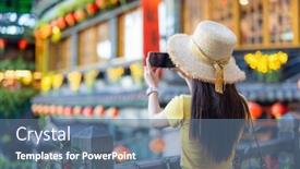  Presentation with take - Slides with tourist-woman-take-photo background and a ocean colored foreground