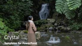  Presentation with waterfall woman - Presentation design enhanced with tourist-woman-view-the-wufengqi background and a dark gray colored foreground