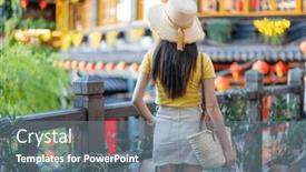  Presentation with taiwan - Theme featuring tourist-woman-visit-jiufen-village background and a gray colored foreground