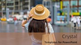  Presentation with tourist - PPT layouts with tourist-woman-visit-keelung-city background and a coral colored foreground