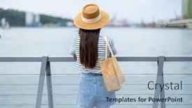  Presentation with tourist - Theme featuring tourist-woman-visit-keelung-city background and a light blue colored foreground