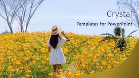  Presentation with lily flower - Presentation design consisting of tourist-woman-visit-the-orange background and a  colored foreground