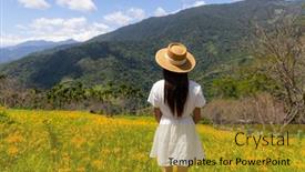  Presentation with lily flower - Theme enhanced with tourist-woman-visit-the-orange background and a gold colored foreground