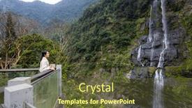  Presentation with waterfall woman - Slides with tourist-woman-visit-wulai-waterfall background and a tawny brown colored foreground