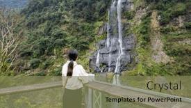  Presentation with waterfall woman - Presentation enhanced with tourist-woman-visit-wulai-waterfall background and a violet colored foreground