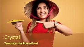  Presentation with rice paddy - Presentation design having tourist-woman-wearing-traditional-asian background and a red colored foreground