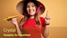  Presentation with rice paddy - Presentation theme consisting of tourist-woman-wearing-traditional-asian background and a tawny brown colored foreground