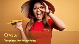  Presentation with rice paddy - PPT layouts having tourist-woman-wearing-traditional-asian background and a red colored foreground