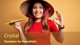  Presentation with rice paddy - Beautiful slide set featuring tourist-woman-wearing-traditional-asian backdrop and a tawny brown colored foreground