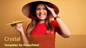  Presentation with rice paddy - Colorful slide deck enhanced with tourist-woman-wearing-traditional-asian backdrop and a tawny brown colored foreground