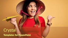  Presentation with rice paddy - Beautiful slide deck featuring tourist-woman-wearing-traditional-asian backdrop and a tawny brown colored foreground