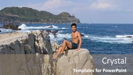  Presentation with tourist - Theme enhanced with tourist-young-bare-chested-man background and a coral colored foreground