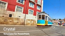  Presentation with vintage retro - Beautiful presentation theme featuring touristic attraction of lisboa city backdrop and a coral colored foreground