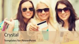  Presentation with credit card - Audience pleasing slide deck consisting of consommateur touristique - shopping and tourism concept backdrop and a  colored foreground